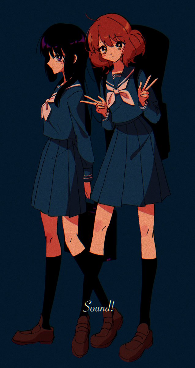 kousaka reina ,oumae kumiko multiple girls 2girls school uniform v skirt serafuku black hair  illustration images
