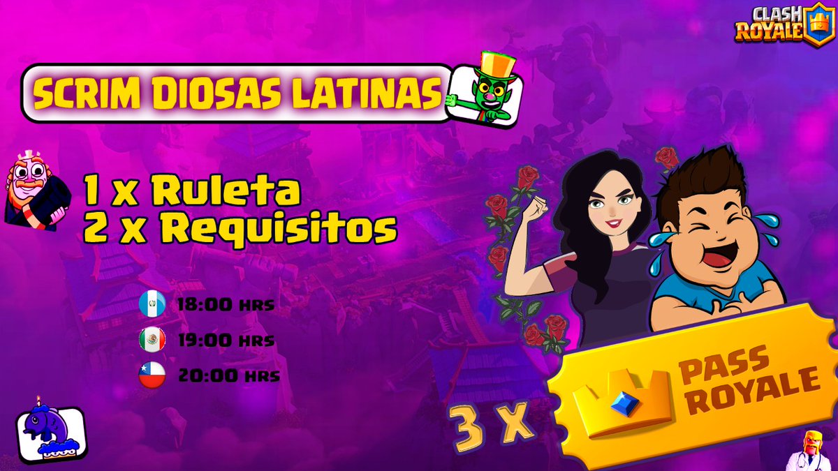 Sorteo Diosas Latinas 💜

Requisitos:
-Seguir a:
🔥 @LatinMGirls
-Mencionar a 1 Amigo
-Dar RT 🔃y Like❤
Termina el día hoy a las 19:00🇲🇽

Sigue la transmisión en el canal de <a href="/kevincito_CR/">Kevincito</a> desde ⏰19:00 🇲🇽 20:00 🇨🇱  para participar por más pass royale.
twitch.tv/kevincitogt?sr…