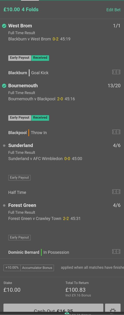 WhatAcca's tweet photo. Win Acca looking good guys 👌
Two games a winner already thanks to bet365 early payout.
#accumulator #acca #betting #whatacca #football https://t.co/oTCFiN9gVC
