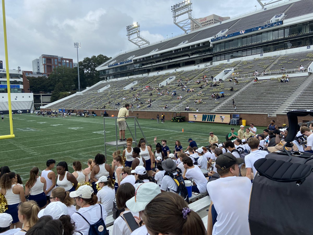 GTmarchingband's tweet photo. The band is set up and ready to play at the scrimmage๐บ #FakeGameDay https://t.co/L2L3hqCpYz