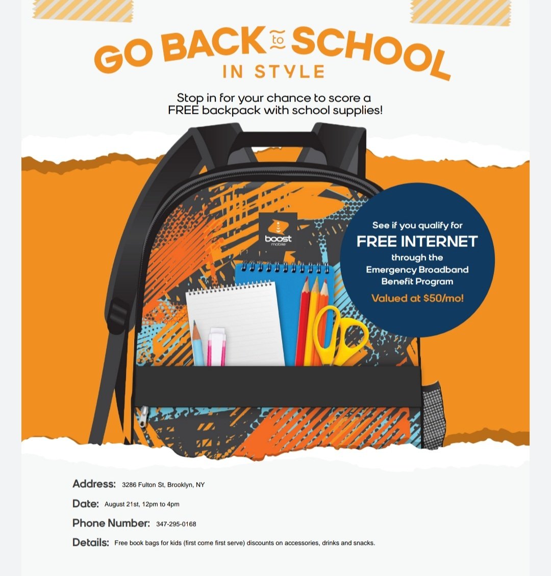 BKboost's tweet image. Brooklyn it's going down again today @AM_Wireless Fulton St. Come through for awesome deals, backpacks for kids and Free Internet for parents. Because #boostDISHingDeals all day everyday. @BoostMobileSean @Boost_in_HD @WoodVIPWireless 😎💪💪