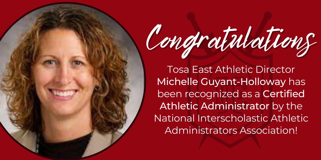 Congratulations to #TosaEast Athletic Director Michelle Guyant-Holloway, who has been recognized as a <a href="/NIAAA9100/">NIAAA</a> certified athletic administrator! To earn this distinction, she demonstrated a high level of knowledge and expertise in her field. #TosaProud