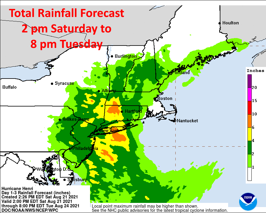 NWSEastern's tweet photo. 5 pm Sat..Hurricane Henri is 335 mi S of Montalk Point NY moving to the NNE at 18 mph. Henri is expected to slow down a little &amp; turn to the NNW on Sun. Max sustained winds are 75 mph &amp; Henri is forecast to still be a hurricane when it reaches the LI &amp; southern New England coasts https://t.co/W7a43R7gh1