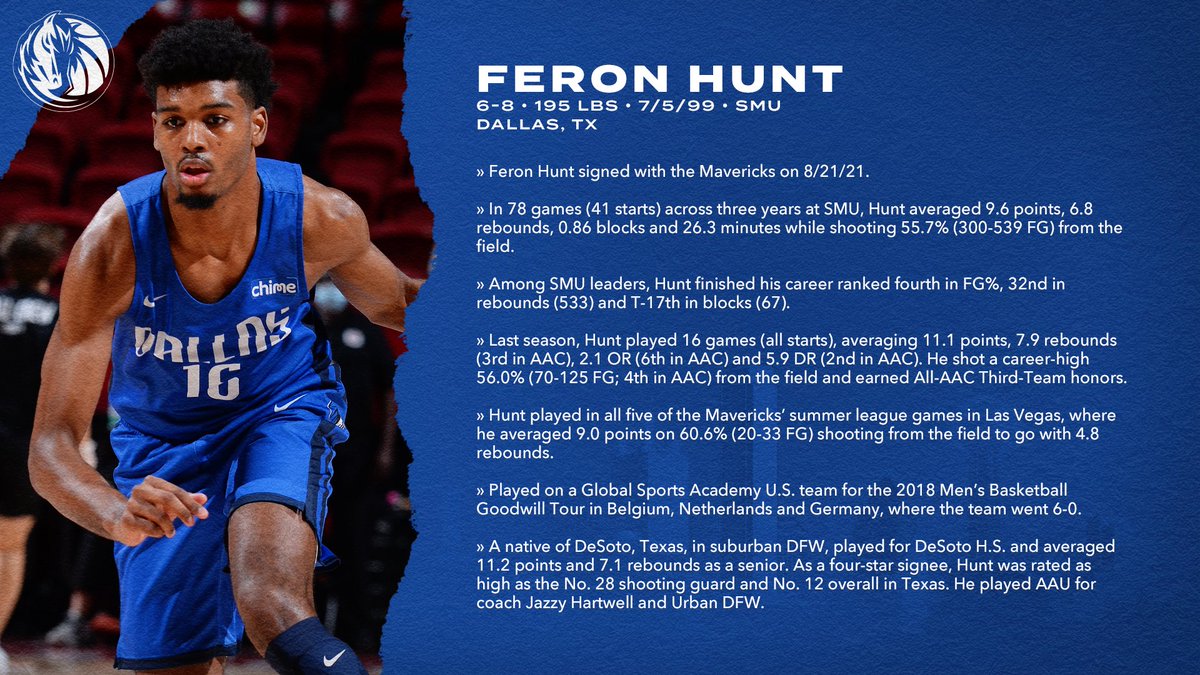 MavsPR's tweet photo. The Dallas Mavericks have signed rookie free agents Feron Hunt, Carlik Jones and EJ Onu. https://t.co/CTOCZdPgt0