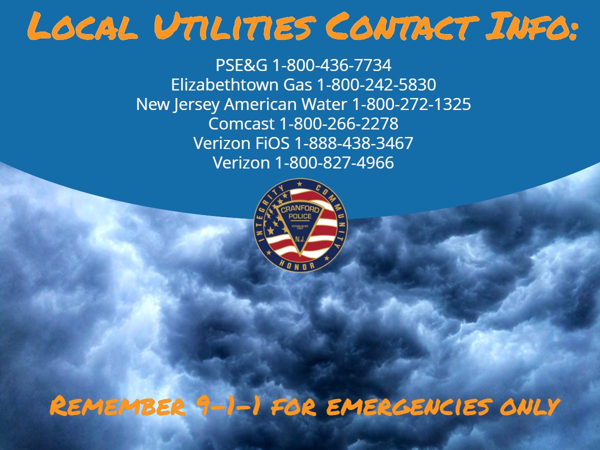 Especially during inclement weather, it is important to have Local Utilities listed in your phone contacts.  Snap a screenshot of this graphic in case you need these points of contact.  Residents (especially children) are warned to always stay away from downed wires.