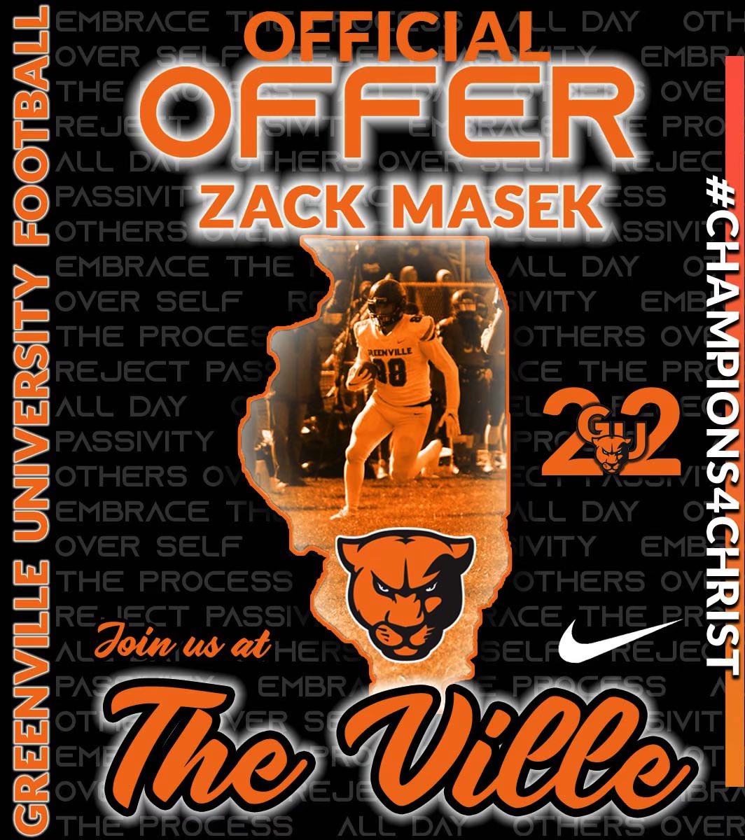 zackmasek's tweet photo. After a great conversation with @CoachTreyStille, I am blessed and excited to announce that I have received my first collegiate offer from Greenville University! #Champions4Christ https://t.co/njJM9LLZvC