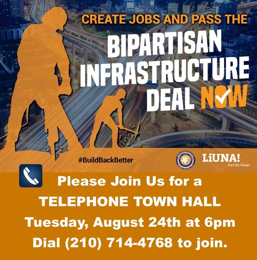 AdrianGarciaHTX's tweet photo. Join this call to help pass the #BiPartisanInfrastructureBill and get America working! #LaborersUnion https://t.co/mslPCDIu1l