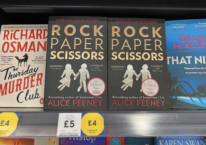 IanJSherwood's tweet photo. .@Tesco are this week selling #RockPaperSissors the new book from the best selling author @alicewriterland for £5. If you’re looking for holiday reading suggestions, here you go! https://t.co/F0HyEK3G4O