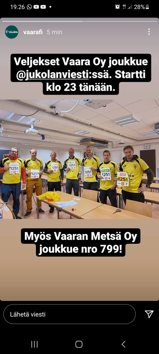 Vaara_fi's tweet photo. H-hetki lähenee @JukolanViesti:ssä. #NapapiiriJukola päivityksiä meidän instatilillä, joten ottakaahan seurantaan. Lähtönumero on toiseksi viimeinen, mutta siitä on hyvä lähteä nostamaan  joukkuetta ylöspäin. https://t.co/gtNwmYKiwp