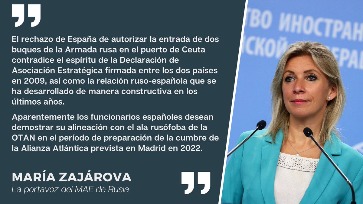 mae_rusia's tweet photo. ☝️ Nos enteramos con perplejidad de la negativa de las autoridades españolas de otorgar el permiso para que los buques de la Armada rusa entren en el puerto de #Ceuta.

Esto contradice la relación ruso-española que se ha desarrollado de manera constructiva en los últimos años. https://t.co/re9kcTktmm