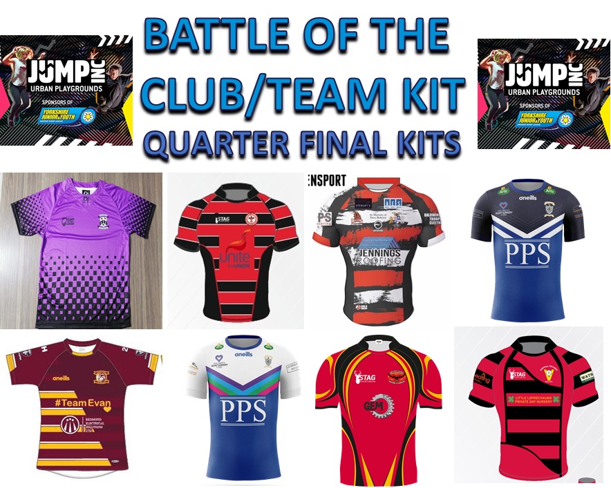 YorkshireJunior's tweet photo. 🎽BATTLE OF THE CLUB/TEAM KIT🎽
Here are the 8 kits that will contest the Quarter Finals!
We also have an additional prize for the winner from our Sponsors @JumpIncUK
The battles will kick off on Monday 23rd August
#JuniorRL #BattleoftheClubKit #JumpInc https://t.co/i15sxkUR0v
