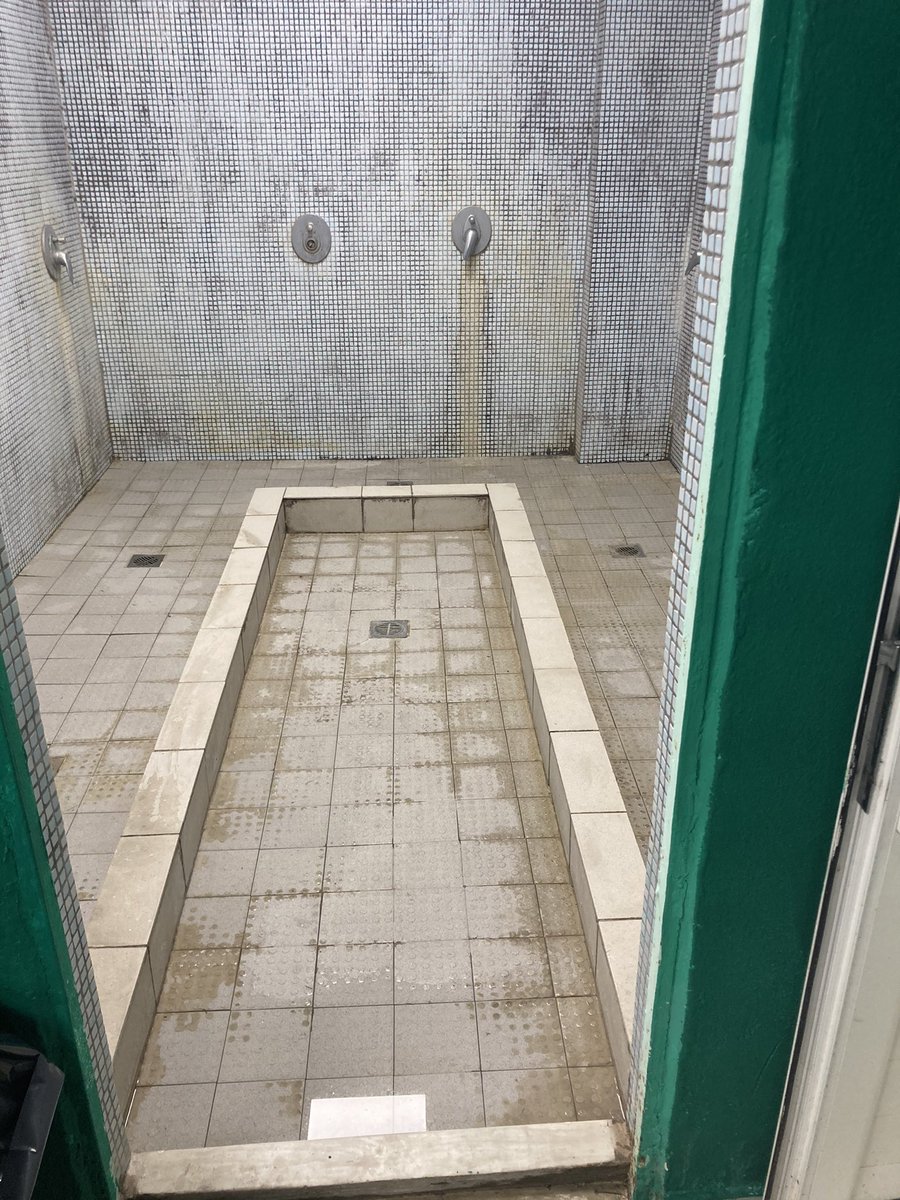 ksteng12's tweet photo. Dear title 9, I’m not quite sure a men’s champion’s league team would like to shower here. Sincerely, a girl thankful for sandals. #equalpayequalplay https://t.co/eWkJebOKCl
