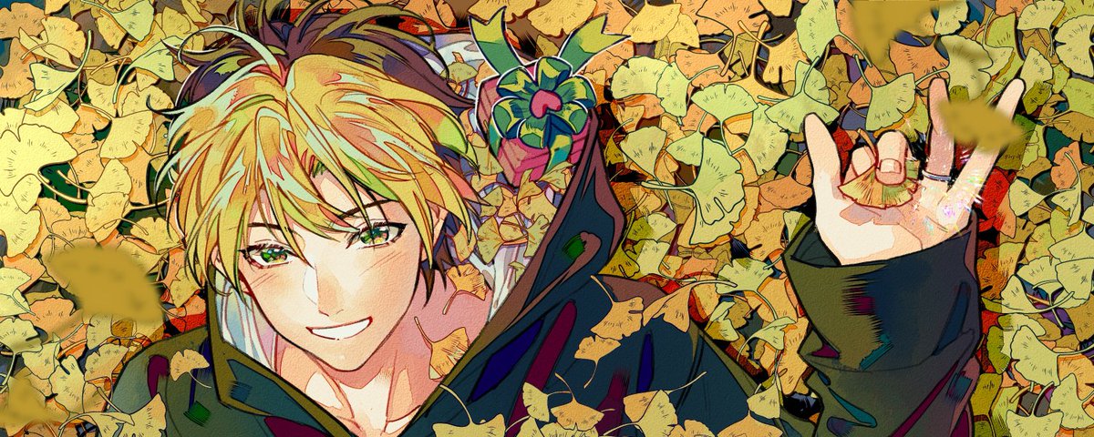 1boy male focus blonde hair smile green eyes solo looking at viewer  illustration images