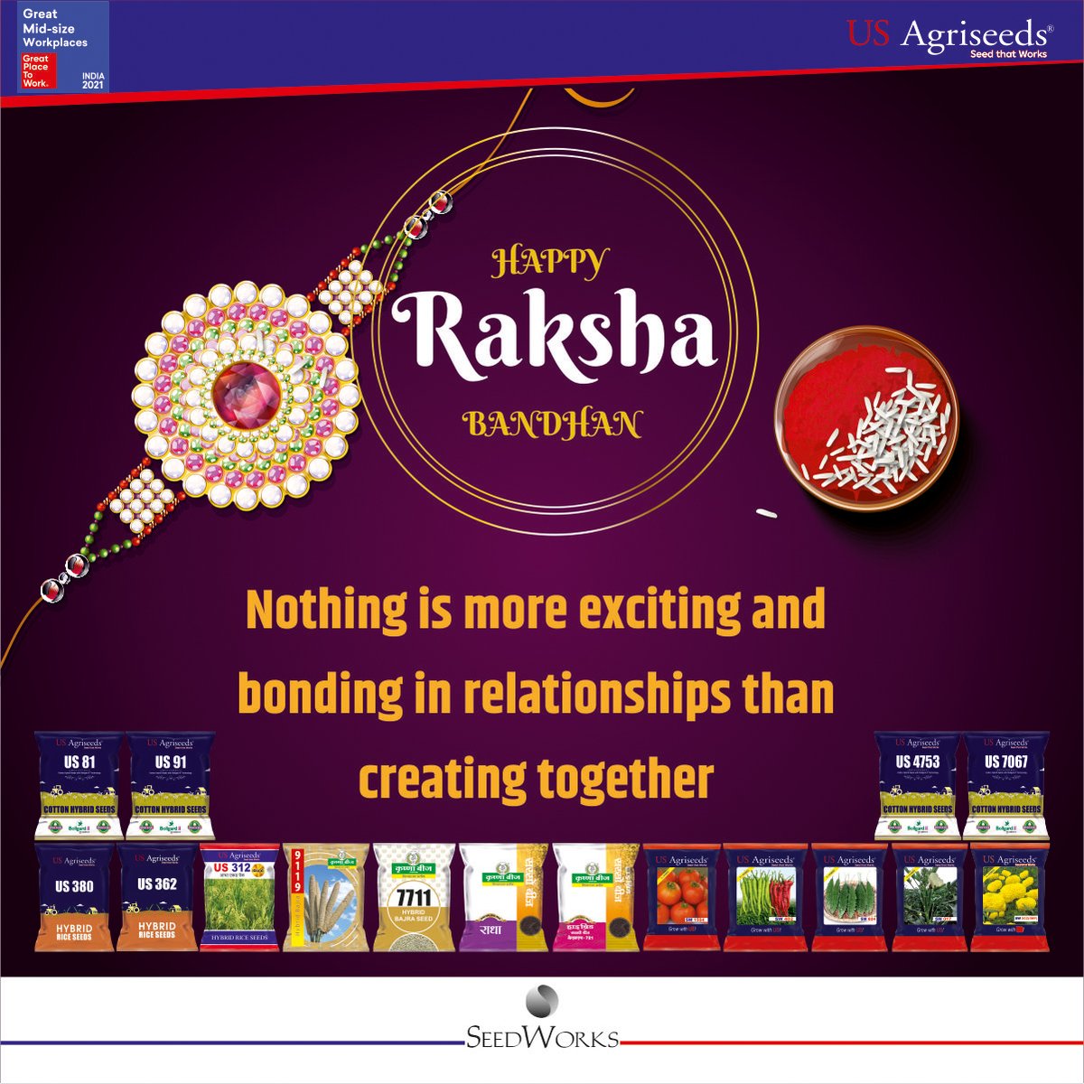 On the occasion of Raksha Bandhan, SeedWorks wish you and your family happiness, peace and prosperity in life!
#rakshabandhan2021 #togetherness #happiness #rakhigifts #rakhicelebration #brothersisterlove #rakhispecial