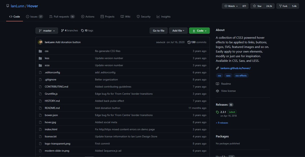 Prathkum's tweet image. I found an amazing GitHub repository 😼
A collection of CSS3 powered HOVER effects to be applied to links, buttons, logos, SVG, featured images, and so on.
🔗 github.com/IanLunn/Hover