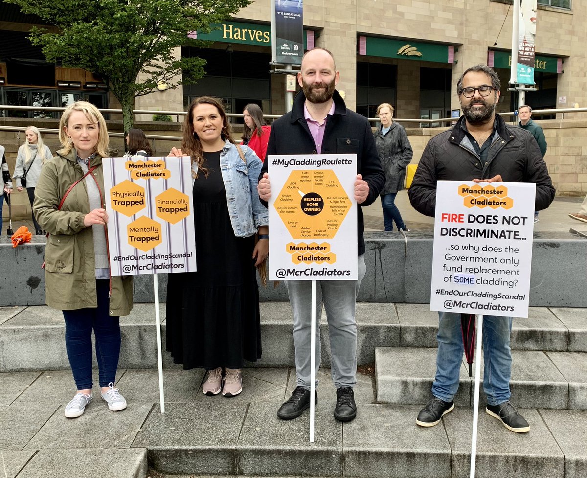 RLong_Bailey's tweet photo. Great #EndOurCladdingScandal rally in Salford with @McrCladiators @MayorofGM, @salford_mayor &amp; Graham Stringer MP. Leaseholders and residents didn’t cause this crisis, they shouldn’t be forced to pay for it. Gov must fund all urgent fire safety works and pursue those responsible. https://t.co/iIjZCTUink