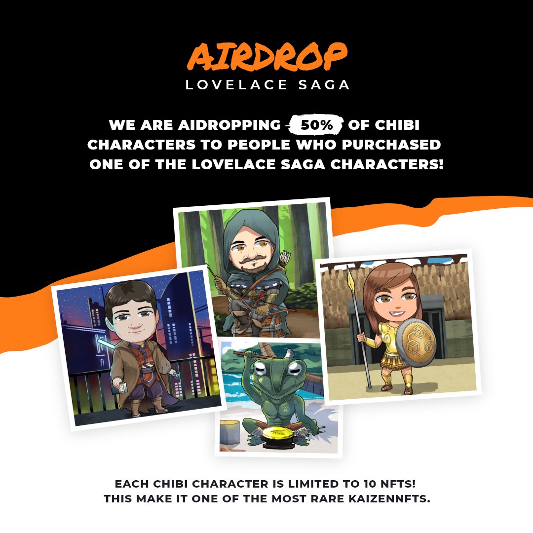 LovelaceSaga's tweet photo. If you purchased a Series 2 #KaizenNFT, you are automatically entered to win!! 50% of the #NFTs will be airdropped to token holders! 🙌 https://t.co/TlWxqKOPEI