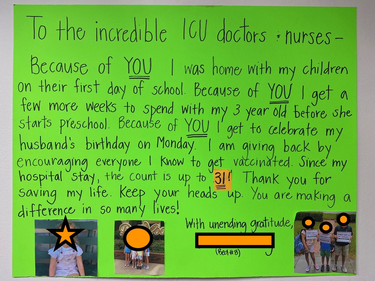Wanted to share a story with a good ending. This is a young mother of three who was unvaccinated and developed significant ARDS from COVID-19 pneumonia. She went home after nine grueling days in the ICU. She came back with the best ever gift an ICU team could ask!