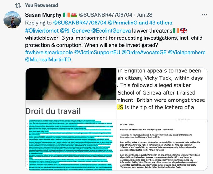 SUSANBR47706704's tweet photo. @SwissWB Court of #SCHEIDEGGER #Geneva felt like an even more violent assault than the crime of his colleague #PASCALEMERY - who falsely exonerated 'offenders' (with prison records) - who in turn failed#childrenprotection & #whistleblowers #Ecolint!
@GuyRyder @NilsMelzer @annette_micucci https://t.co/DakZpeexIC