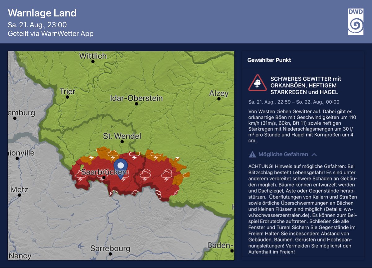 #Saarland #RP #Gewitter #Unwetter Bitte Warnungen beachten!