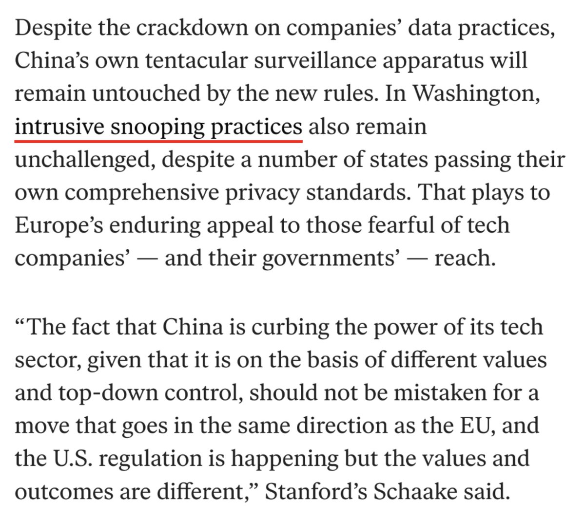 EinsteinsAttic's tweet photo. Headline confuses / conflates anti-monopolistic "tech enforcement" with real #DataProtections (and #HumanRights) - but this ain't wrong: https://t.co/K5oWphQvOx