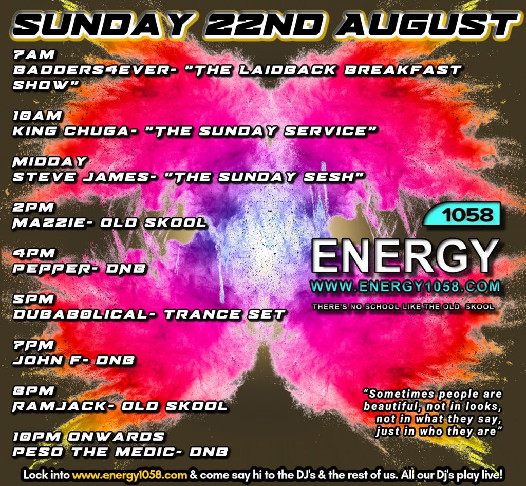 ⚠️ #Energy1058 
SUPER SUNDAY SHIZZLE 
WE-ARE-LIVE 0️⃣7️⃣:0️⃣0️⃣
tune in, come over say Ello LIVE DJ’s all day long Superb vibes for u all 🙌🏽💙
•
Listen live ► energy1058.com
or radio-uk.co.uk//energy-1058-fm
Lock in or come say hi in the chatroom energy1058.com