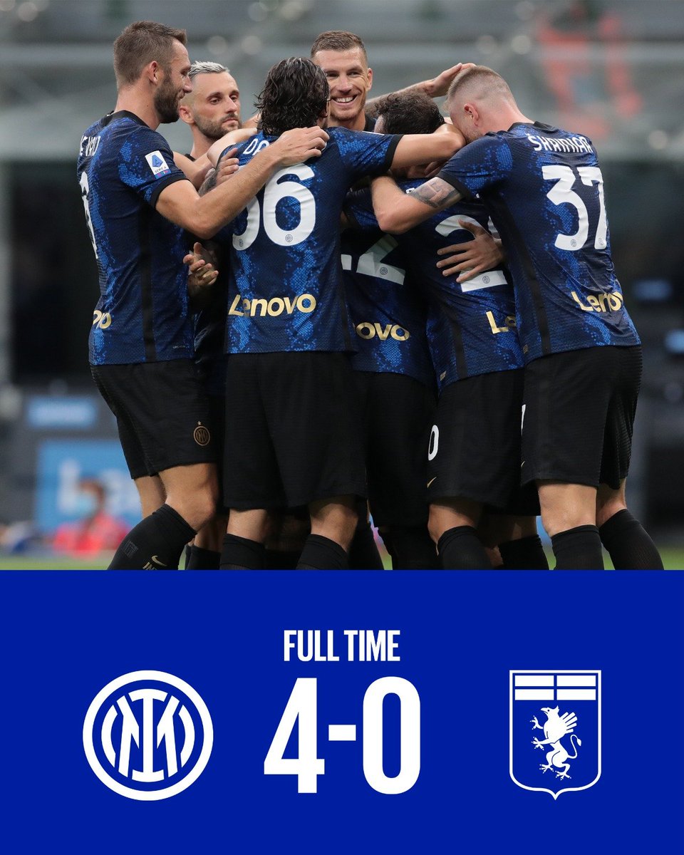 🙌 | LAGA USAI

Inter melengkapi kemenangan gemilang pada hari pembukaan di San Siro ⚫🔵

⚽ 6’ #Skriniar
⚽ 14’ <a href="/hakanc10/">Hakan Çalhanoğlu</a>
⚽ 74’ <a href="/kingarturo23/">Arturo Vidal</a>
⚽ 87’ <a href="/EdDzeko/">Edin Džeko</a>

#InterGenoa #ForzaInter
