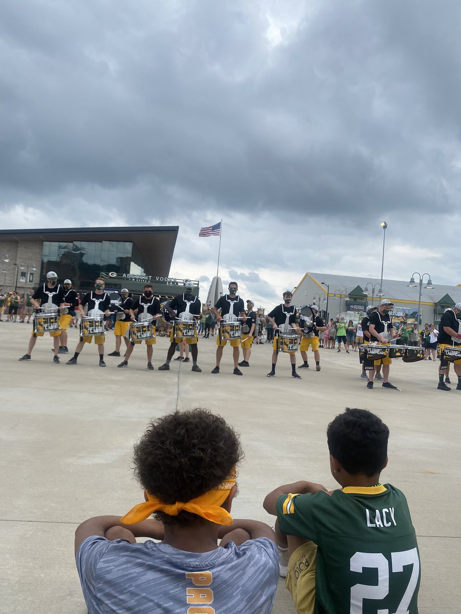 Reppin @Lil_Eazy_Ana_42 at his first packer game, enamored by the Packers Drum Line. #heartisfull
