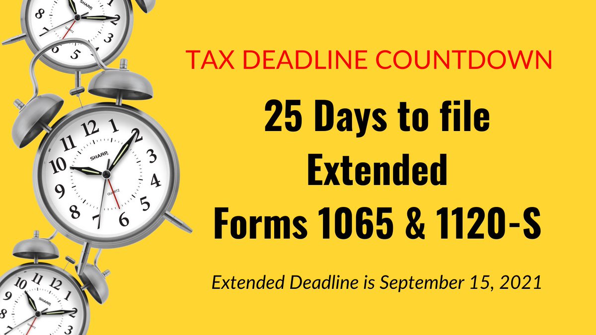 cbriancpa's tweet image. I just looked at the calendar and realized there are only 25 days until the September 15, 2021 tax deadline for extended partnerships and s corps. 😲 #TaxTwitter