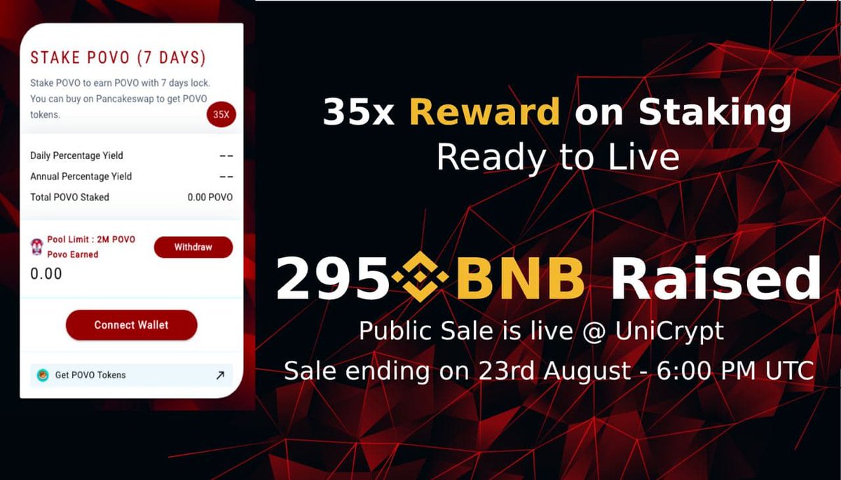 The most awaited Presale of Povo.finance ($POVO) is Live Now! 

Join Presale on UniCryp

35x Reward on Staking For 7 Days

app.unicrypt.network/amm/pancake-v2…

$Povo #PovoFin #PovoGames #NFTs #Presale