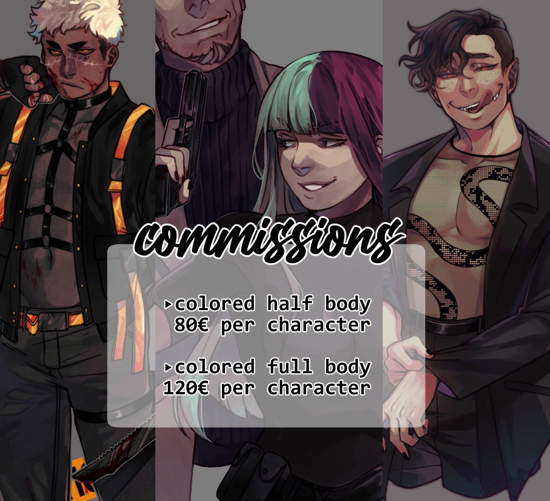 hey there, i wanted to open up commissions and since my washing machine broke today, perfect timing! 😂

i won't accept that many for now, because i have surgery soon and don't want anyone to wait too long <3

like always, i also gladly accept nsfw comms 👀 just dm me! 