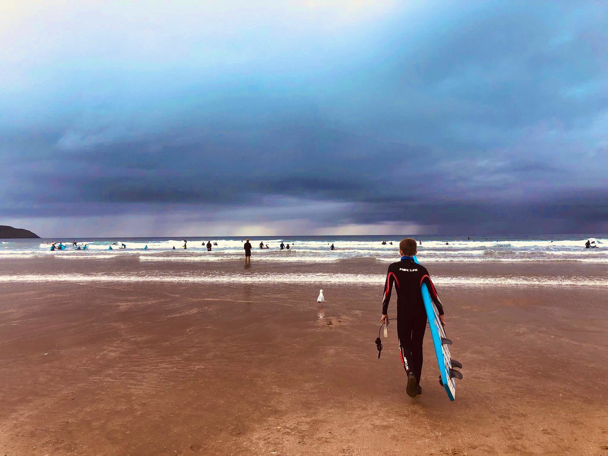 ‘Into the storm’ …… #Woolacombe #Devon #BestBeach #Surf #Seagulls @BeachWoolacombe @WoolacombeTIC