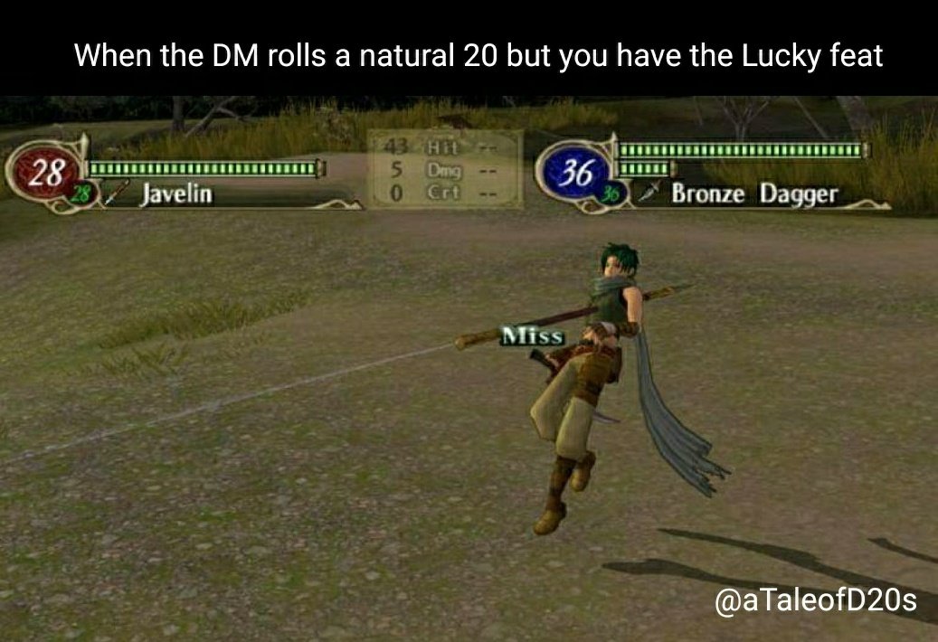 DescentVoid's tweet photo. Some feats are strong but some go beyond just strong! What do you think the best feat in 5e is? ✨🎲 ✨
#dnd5e #ttrpg #dndmemes #lucky #roleplay #feats https://t.co/IT0j4bZazL