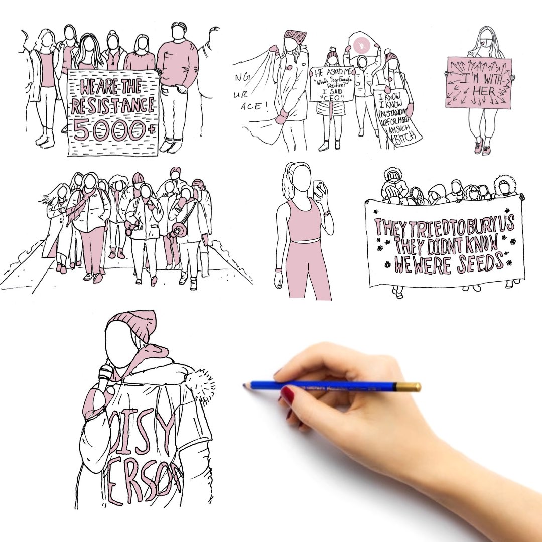 WritingActivism's tweet photo. Who said only kids’ books could have pictures? Addy’s been working on illustrating some of our contributors’ stories, turning their photos into these cute little line drawing✨ 

We’re definitely team picture books for adults — how about you? https://t.co/nvQgadzWT6