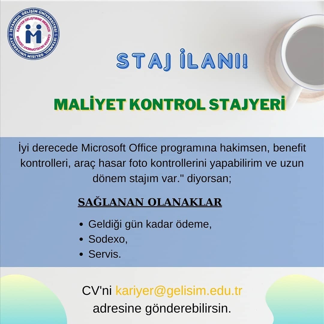 Değerli İGÜ'lü!!

Stajlar yoluyla iş hayatına bir adım önde başlamak istiyorsan  ve şablondaki kriterleri karşılıyorsan  sana uygun ilana CV’ni başlık belirterek  kariyer@gelisim.edu.tr adresine gönderebilirsin.
#kariyer #igukariyer #seninkariyerin #işilanı #kari̇yermerkezi̇