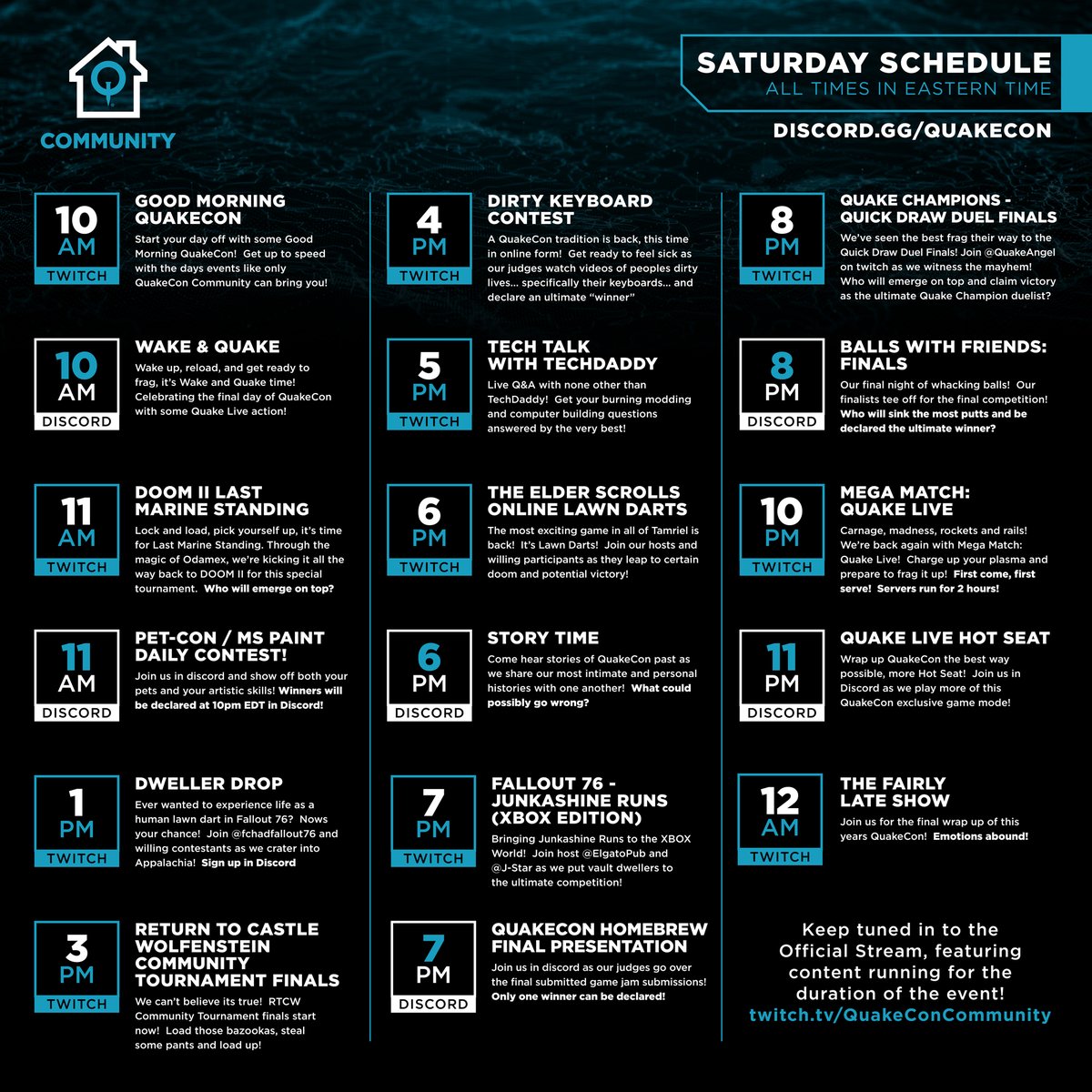 QuakeCon community Saturday schedule.