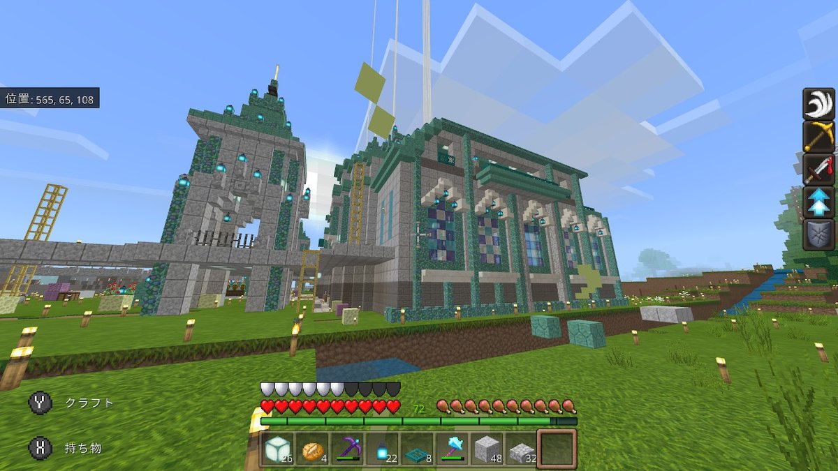 でだ 城裏もかたちになってきたぞ あとはメインフロアに大きなシャンデリアと城全体の内装外装 そしてまた水槽を作りますww Minecraft マイクラ マインクラフト Nintendoswitch T Co Gb6losndix Twitter