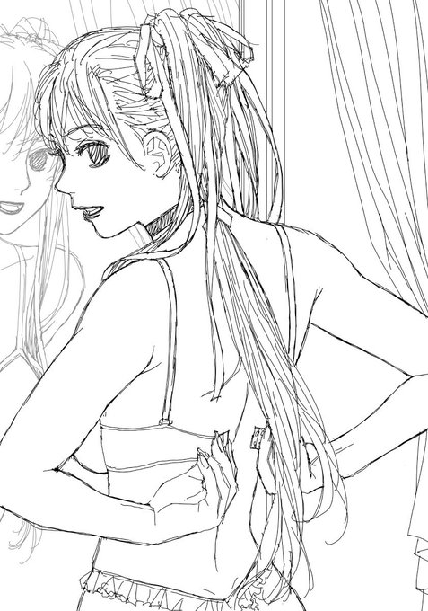 「My doll house」の下描き
台詞フキダシ擬音無し絵その、43

若いですにゃ〜オイラはこんなふうに背中に手をまわせません😣
後ろ手でホックを止めるポーズが好きです
外す時はフロントホックの方が…😍 