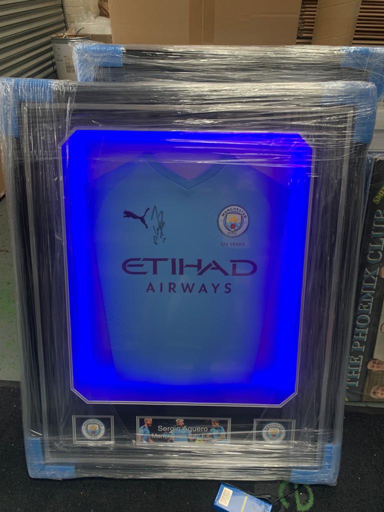 Bruno and Aguero shirts, COA, signed; lit frames. DM to bid ahead of final auction tomorrow evening. Current bid at £270