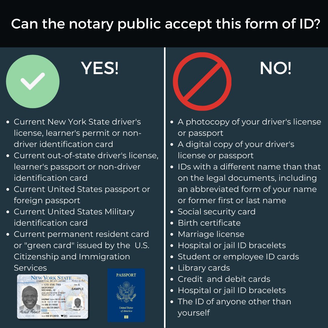 RivFreeLibrary's tweet image. Looking to get documents notarized? Here&apos;s what you can and cannot use as proof of identity. #getnotarized