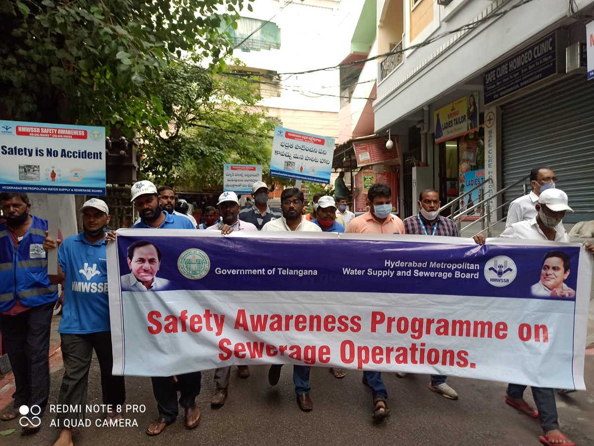 conducted safety awareness program and rally on the part of sewerage bhadratha pakshothsavalu from 16.08.2021 to 30.08.2021 at Srinivas Nagar west community hall under Vengalrao Nagar Section, SD.II, O&amp;M D.VI