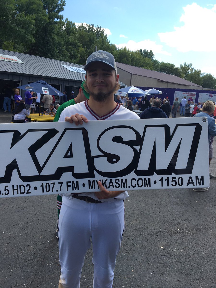 KASMbobblehead's tweet photo. Congratulations Anthony Revermann on receiving KASM Radio’s biggest award…the Coveted KASM Cap player of the game…8.1 inning pitched 2-6 at the plate including the Game winning RBI in the 11th..Spring Hill moves on in a 4-3 extra inning win over Delano! https://t.co/BRcDfUtxKa