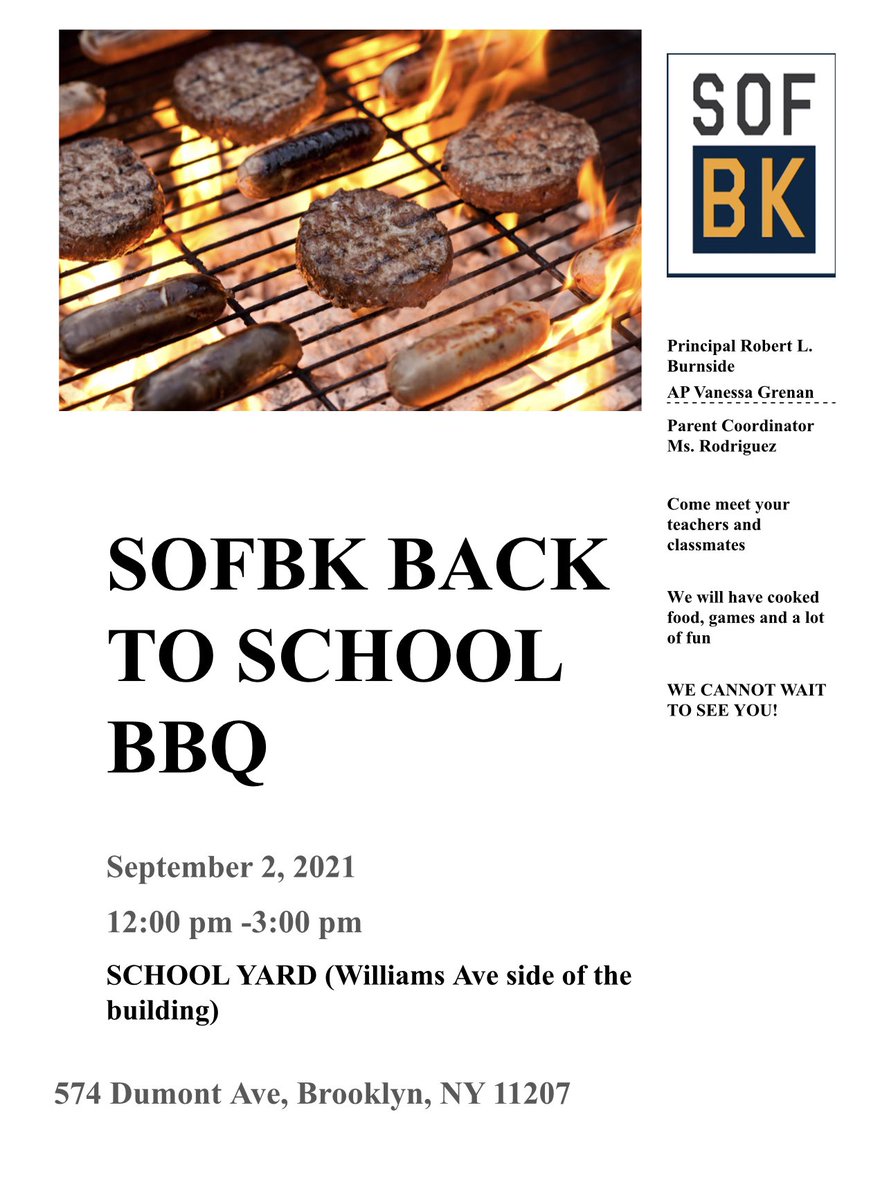 SofbkS's tweet photo. SOFBK BACK TO SCHOOL BBQ SEPTEMBER 2, 2021 12-3 SEE YOU SOON COME MEET YOUR TEACHERS AND FRIENDS https://t.co/rcRKVoC1uF