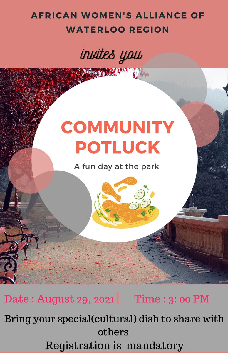 Come join the African Women Alliance in a community potluck on August 29, 2021. Also, Make sure you register using this link: forms.gle/k33NcZUDDw7krH…