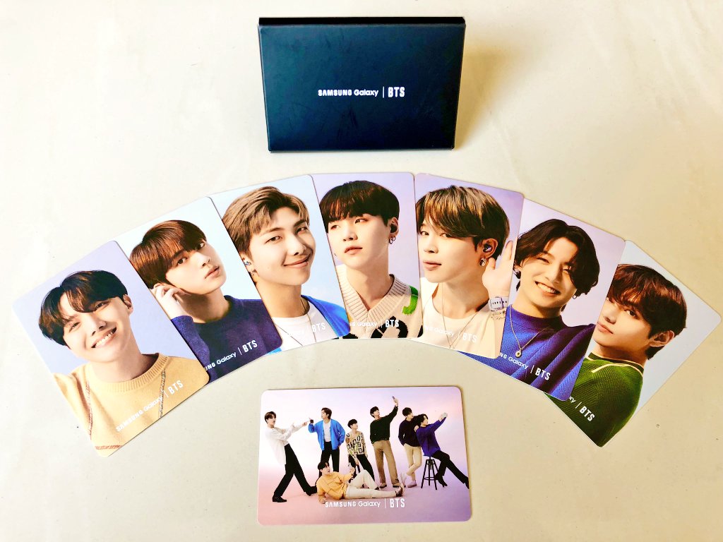 BTS FANCAFE on X: SAMSUNG Galaxy x BTS Photocards 💰 Price: $7 USD (each)  $45 USD (full set) 🔹DM us 'Mine Galaxy' to order 💜 🔹On-hand ready to  ship out 😇 🔹First