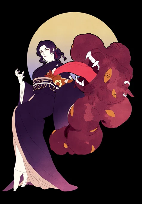 ペーパー用イラストの全身ver。着物の柄の描き込みがどう足掻いても間に合わなかったので泣く泣くトリミングしました。完成版は次の本で出せると良いな…! 