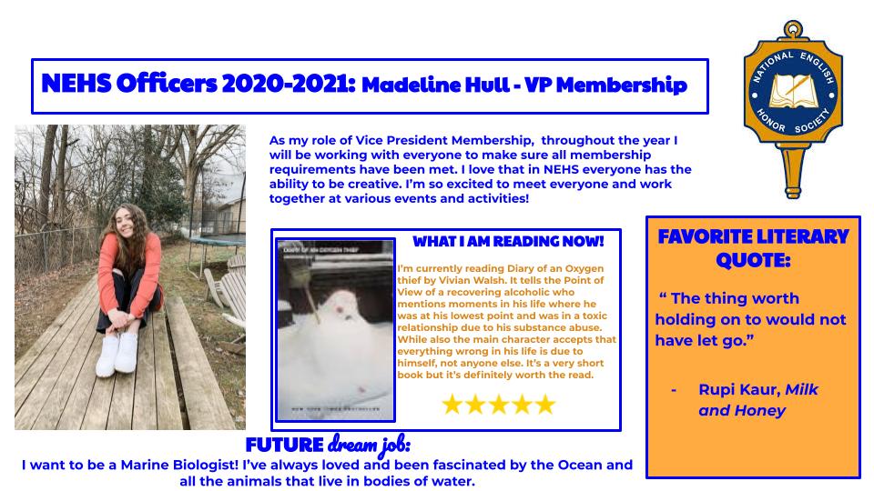 LinganoreNEHS's tweet photo. Our next Vice President of Membership for the 2021-2022 school year is Madeline Hull! Welcome to the team, Madeline!!👏
@NEHSXpress @LHSJournalism @Hanlon_FCPS @FCPSMaryland @madelinehull_ #NEHS https://t.co/oH7HsPGkKb