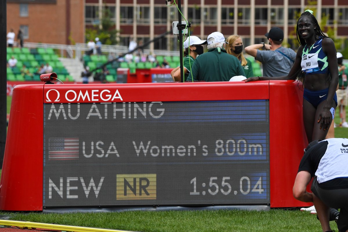 🚨 AMERICAN RECORD 🚨 Can't stop Mu! @athiiing breaks her own American record to set a new pending AR of 1:55.04 in the EPSON women's 800 at @nikepreclassic!! 📸: Shawn Price