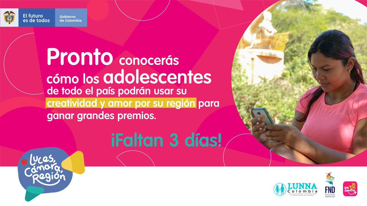 Gobernación Del Guainía (@guainia_gober) on Twitter photo #GestiónSocial ||Pronto te enterarás como con tus habilidades TIC puedes aportar a la visibilidad cultural de tu región, mientras te diviertes y participas por grandes premios junto a
<a href="/Ministerio_TIC/">Ministerio TIC</a>, <a href="/FNDCol/">FND - Federación Nacional de Departamentos</a> @ConsejeriaNinez <a href="/LunnaColombia/">LUNNA | Líderes Unidos por los NNA de Colombia</a> con #LucesCámaraRegión. #GestiónSocial ||Pronto te enterarás como con tus habilidades TIC puedes aportar a la visibilidad cultural de tu región, mientras te diviertes y participas por grandes premios junto a
<a href="/Ministerio_TIC/">Ministerio TIC</a>, <a href="/FNDCol/">FND - Federación Nacional de Departamentos</a> @ConsejeriaNinez <a href="/LunnaColombia/">LUNNA | Líderes Unidos por los NNA de Colombia</a> con #LucesCámaraRegión.