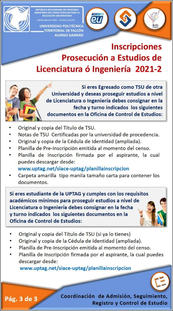 #21AGO ¦ #UniversidadEnCasa

ATENCIÓN 📢
La #UPTAG informa sobre el proceso de inscripción Nuevo Ingreso Y Prosecución

#SomosUPTAG ♥️